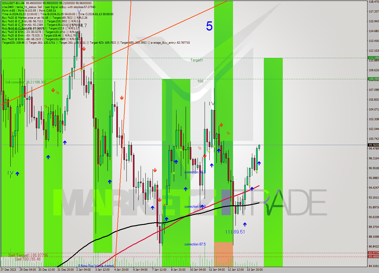 SOLUSDT-Bin MultiTimeframe analysis at date 2024.01.14 18:07