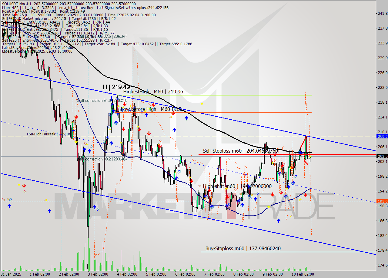 SOLUSDT-Mxc MultiTimeframe analysis at date 2025.02.10 20:00