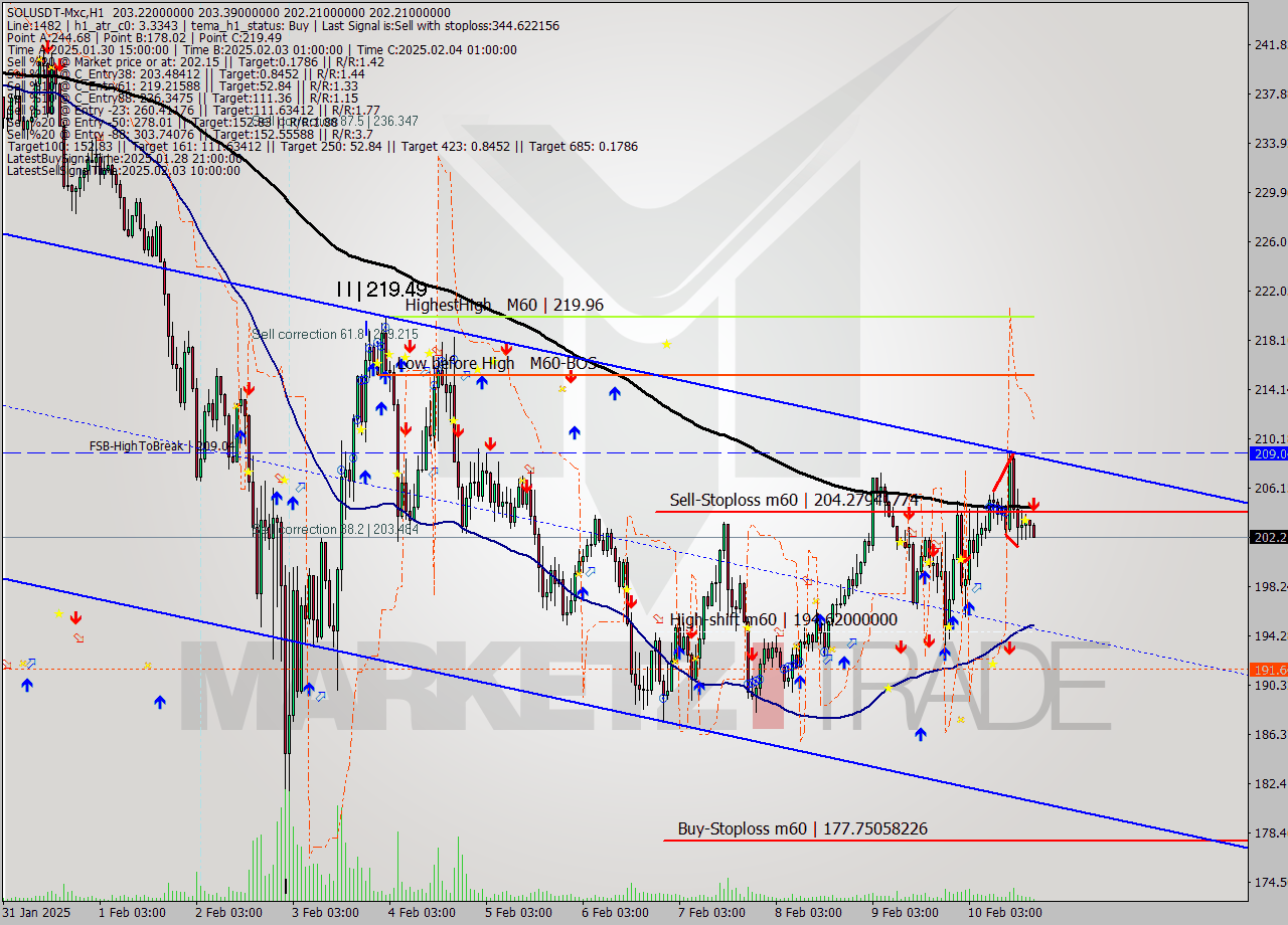 SOLUSDT-Mxc MultiTimeframe analysis at date 2025.02.10 21:36