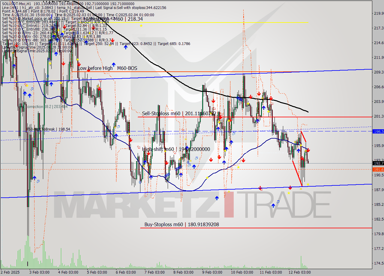 SOLUSDT-Mxc MultiTimeframe analysis at date 2025.02.12 21:04