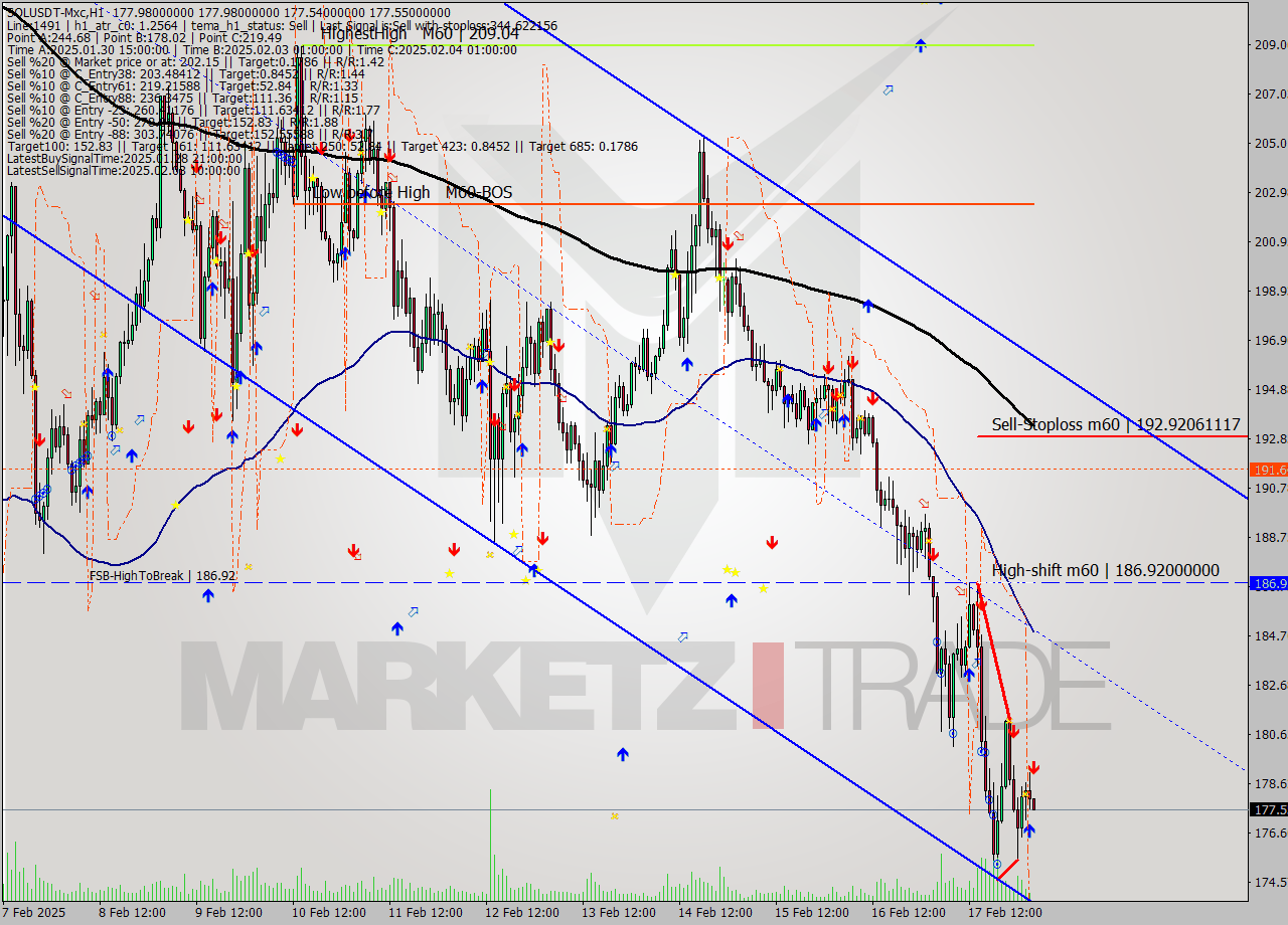 SOLUSDT-Mxc MultiTimeframe analysis at date 2025.02.18 06:02