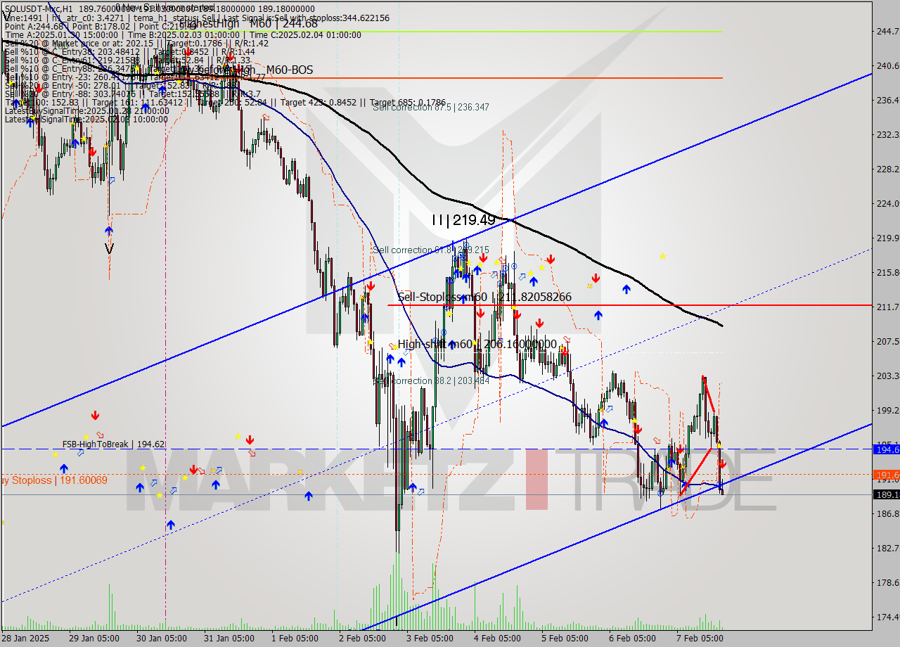 SOLUSDT-Mxc MultiTimeframe analysis at date 2025.02.07 23:21