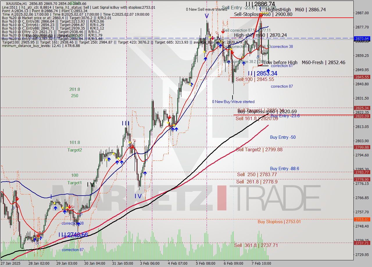 XAUUSDe MultiTimeframe analysis at date 2025.02.10 01:29