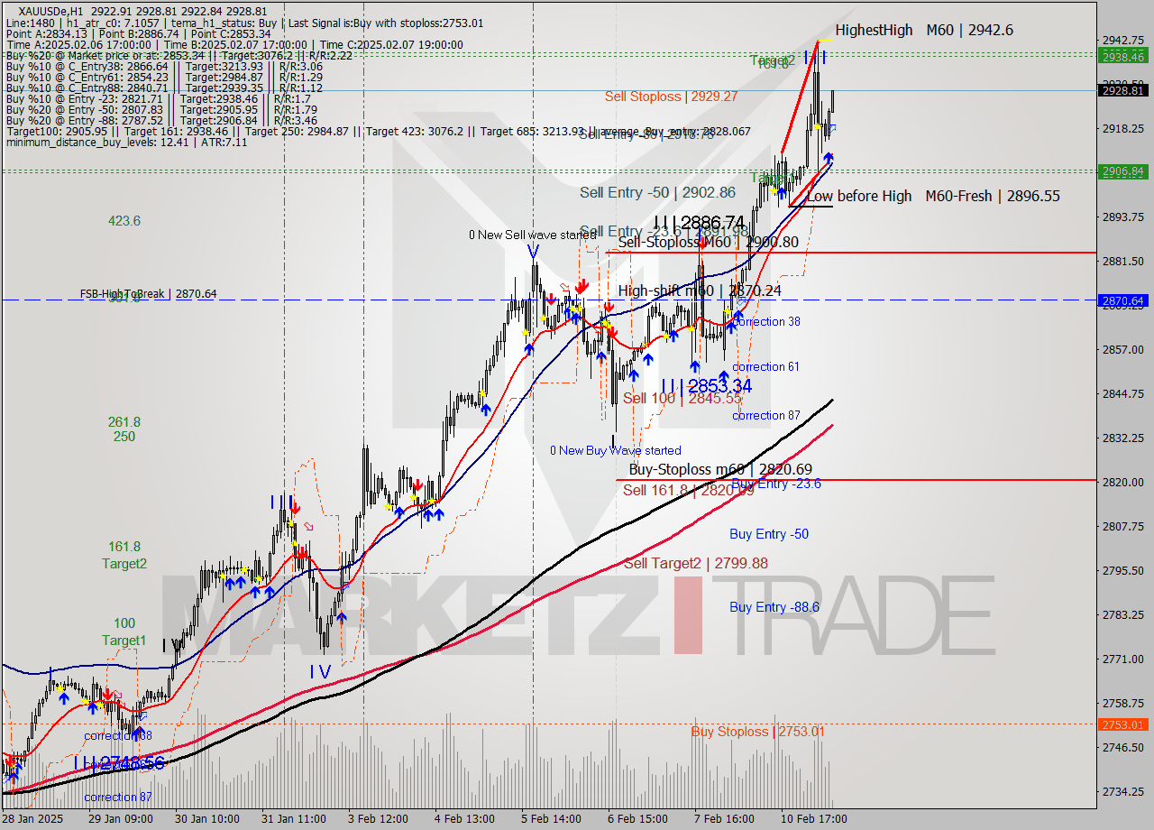 XAUUSDe MultiTimeframe analysis at date 2025.02.11 08:06