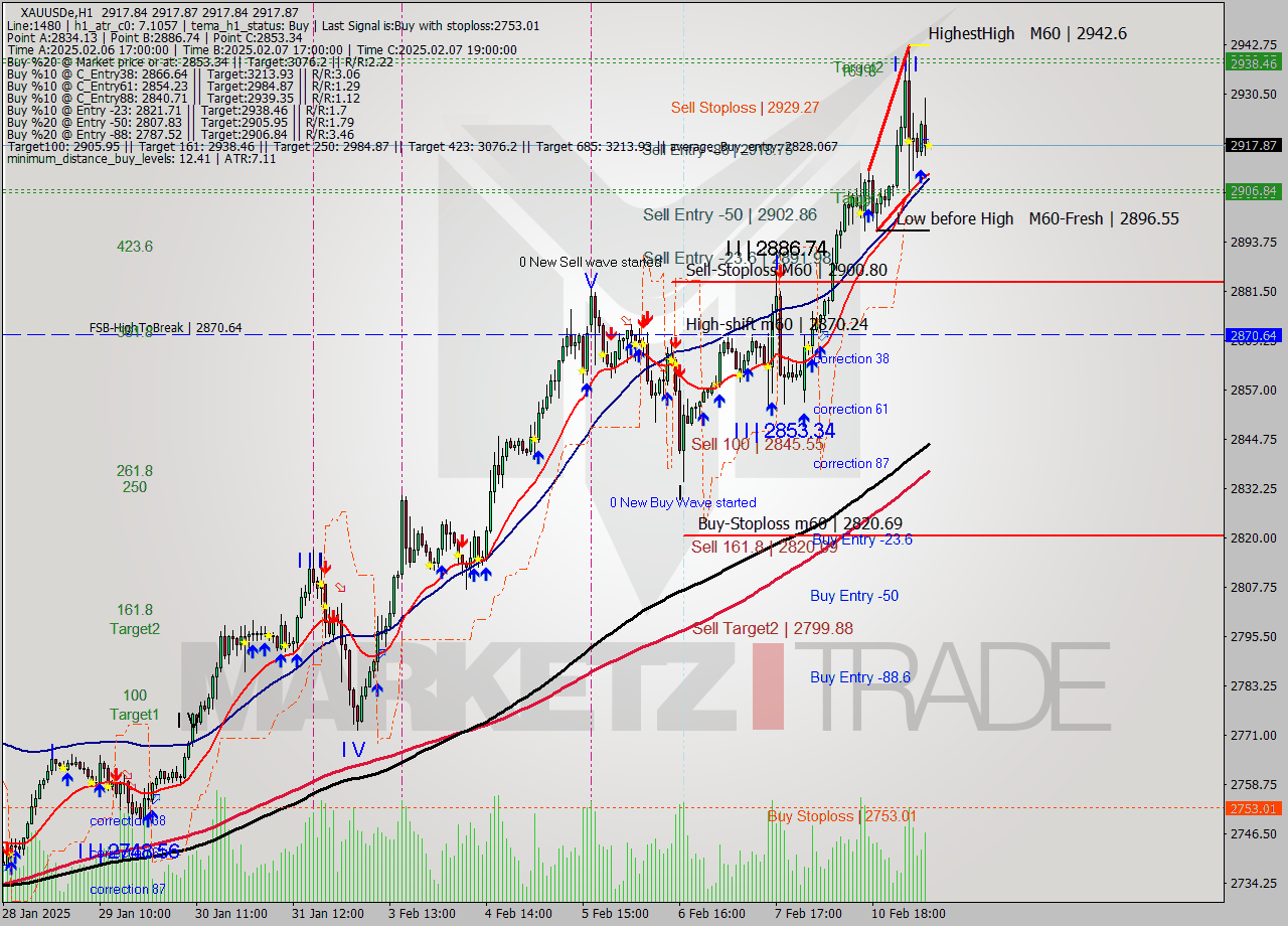 XAUUSDe MultiTimeframe analysis at date 2025.02.11 09:00