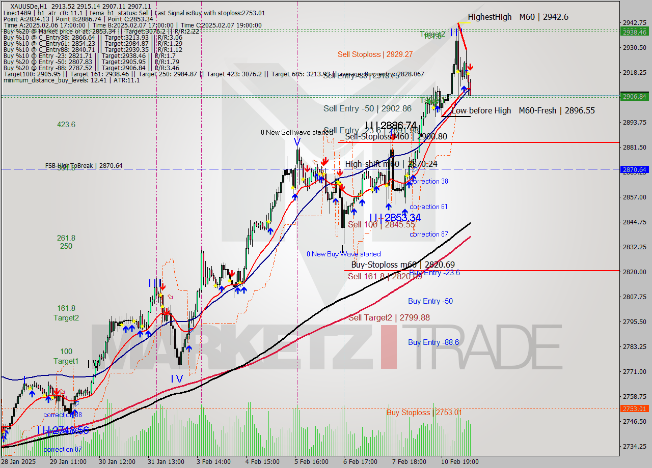 XAUUSDe MultiTimeframe analysis at date 2025.02.11 10:59