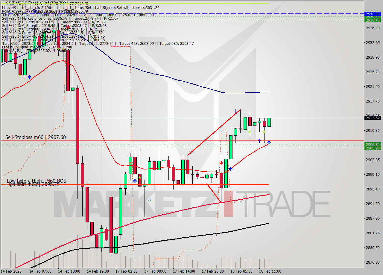 XAUUSDe MultiTimeframe analysis at date 2025.02.18 13:54
