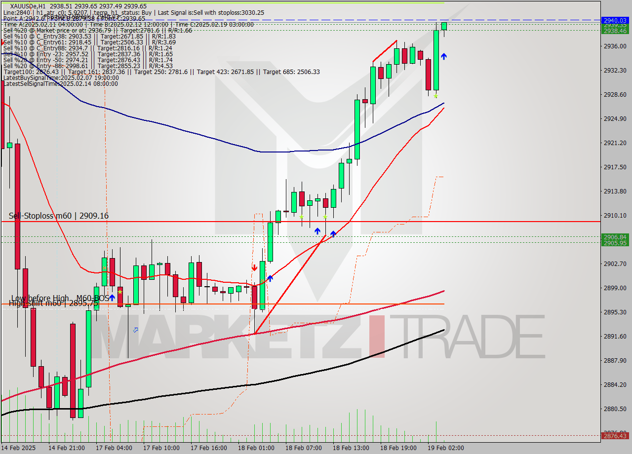 XAUUSDe MultiTimeframe analysis at date 2025.02.19 04:04