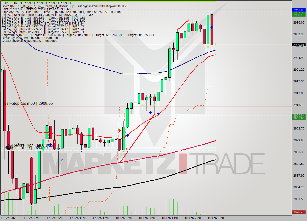 XAUUSDe MultiTimeframe analysis at date 2025.02.19 05:00