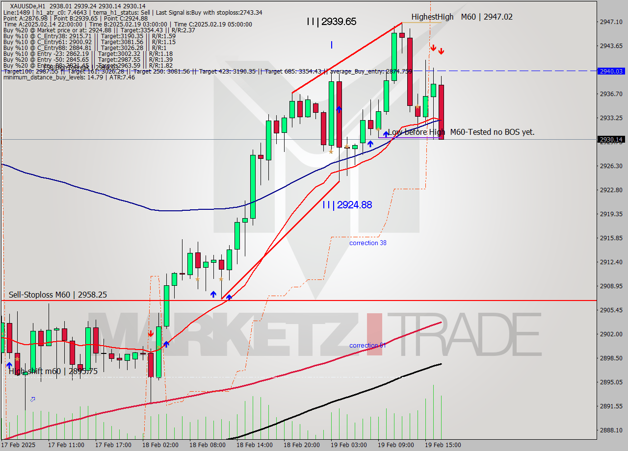 XAUUSDe MultiTimeframe analysis at date 2025.02.19 17:58