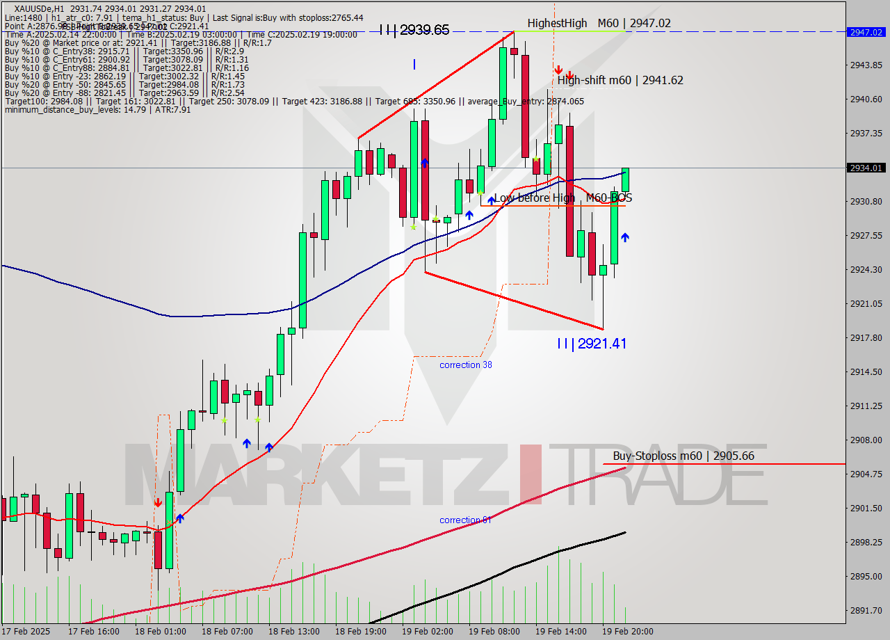 XAUUSDe MultiTimeframe analysis at date 2025.02.19 22:25