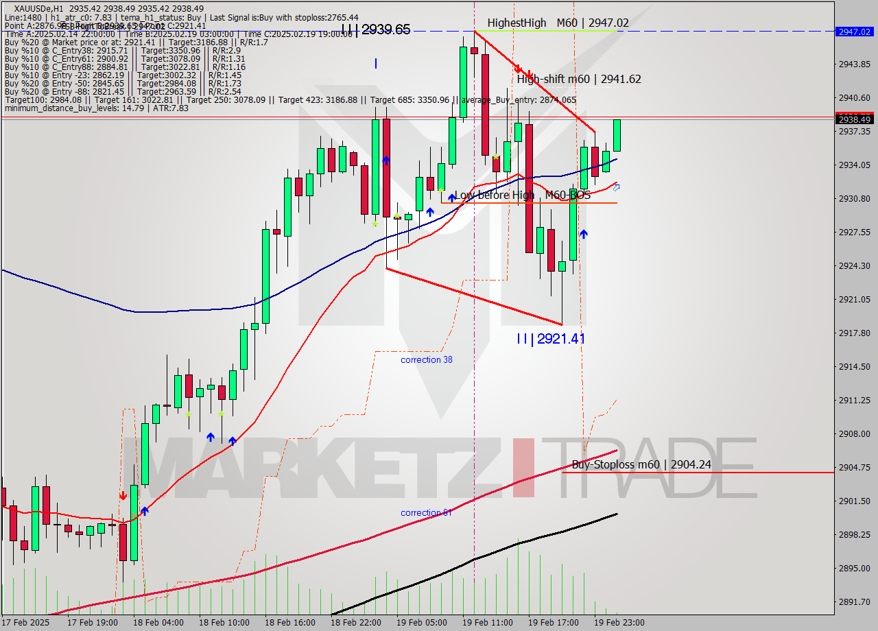 XAUUSDe MultiTimeframe analysis at date 2025.02.20 02:07