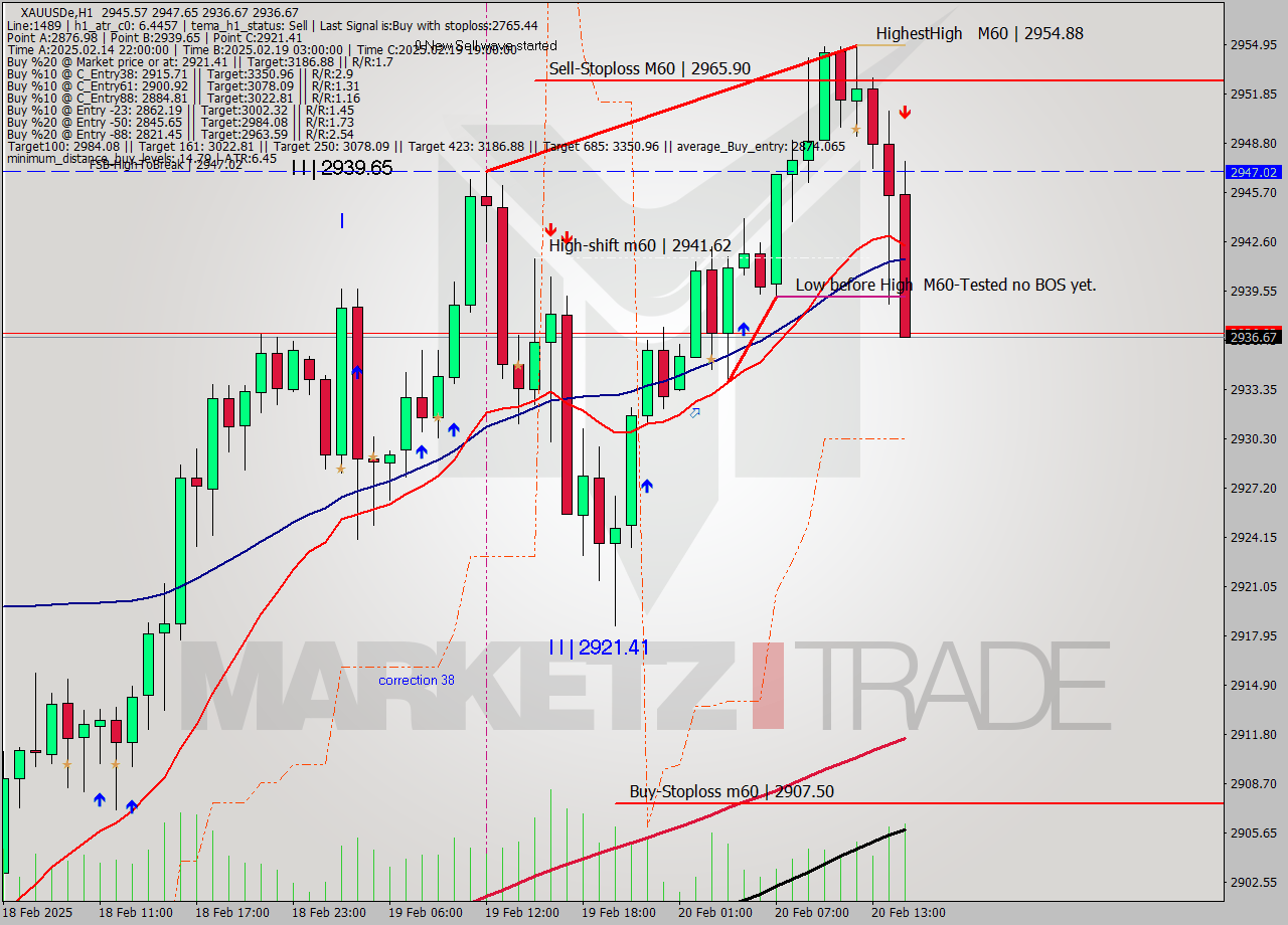 XAUUSDe MultiTimeframe analysis at date 2025.02.20 15:46
