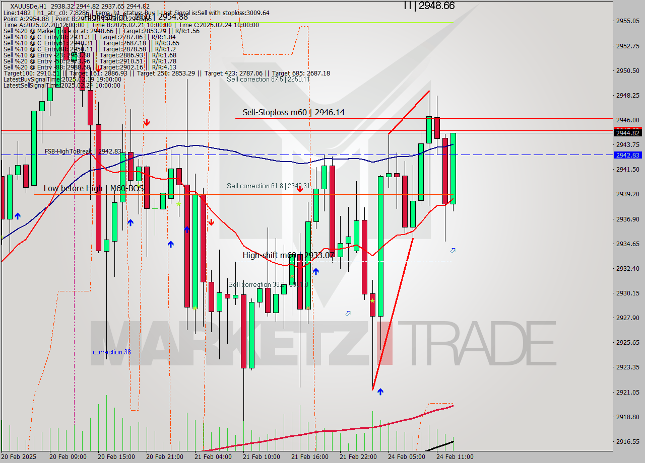 XAUUSDe MultiTimeframe analysis at date 2025.02.24 13:42