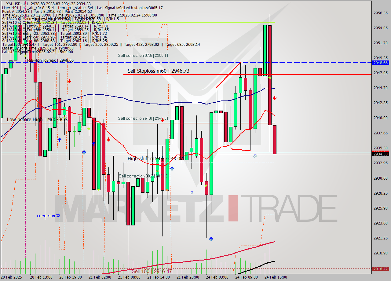 XAUUSDe MultiTimeframe analysis at date 2025.02.24 17:03