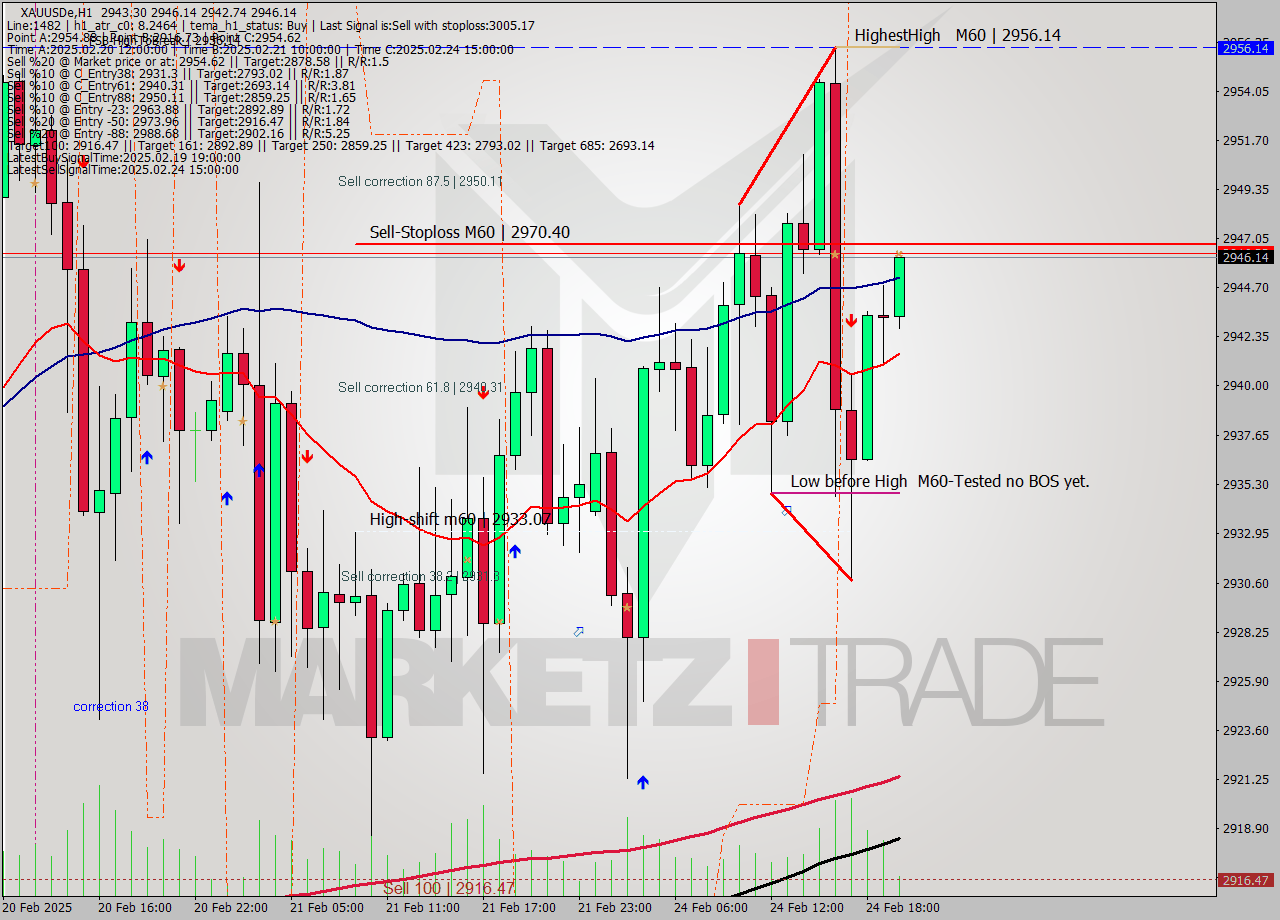 XAUUSDe MultiTimeframe analysis at date 2025.02.24 20:25