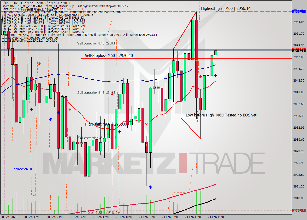 XAUUSDe MultiTimeframe analysis at date 2025.02.24 21:01