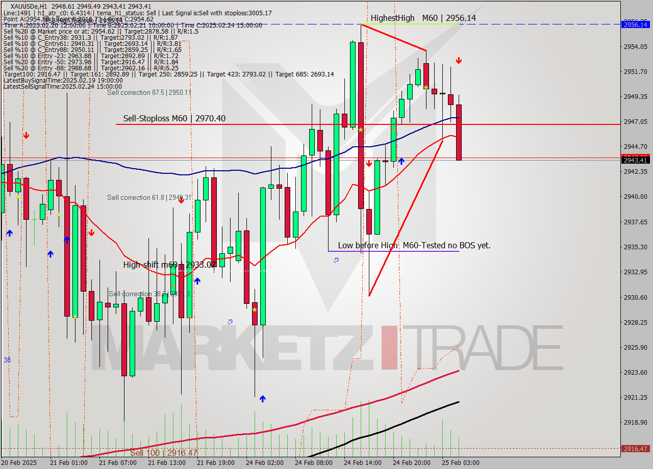 XAUUSDe MultiTimeframe analysis at date 2025.02.25 05:37