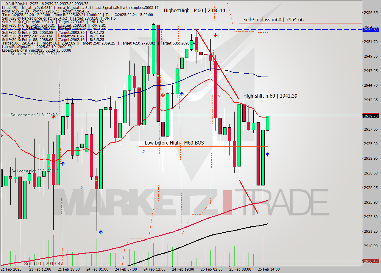 XAUUSDe MultiTimeframe analysis at date 2025.02.25 16:03