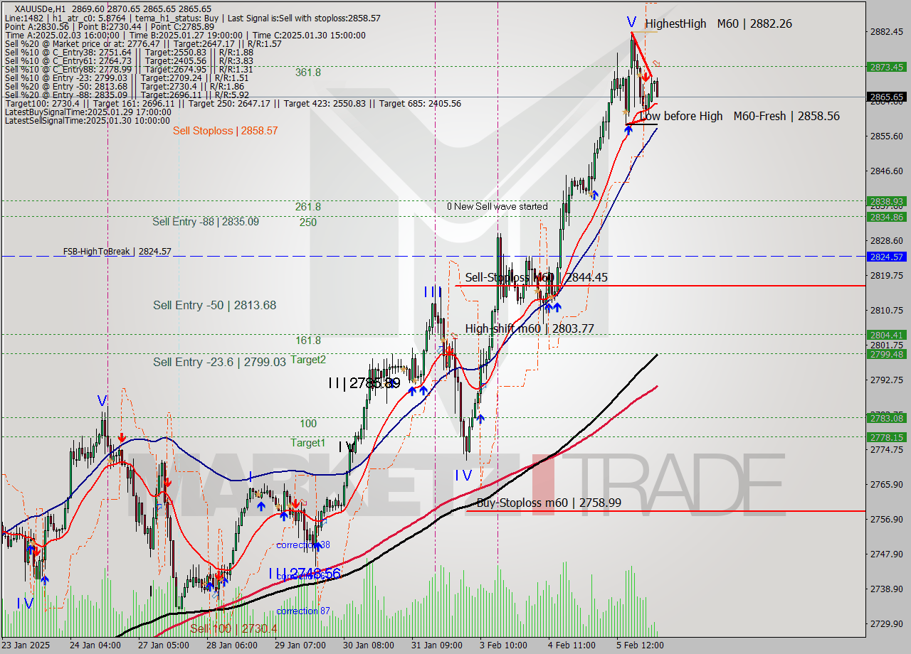 XAUUSDe MultiTimeframe analysis at date 2025.02.06 03:08