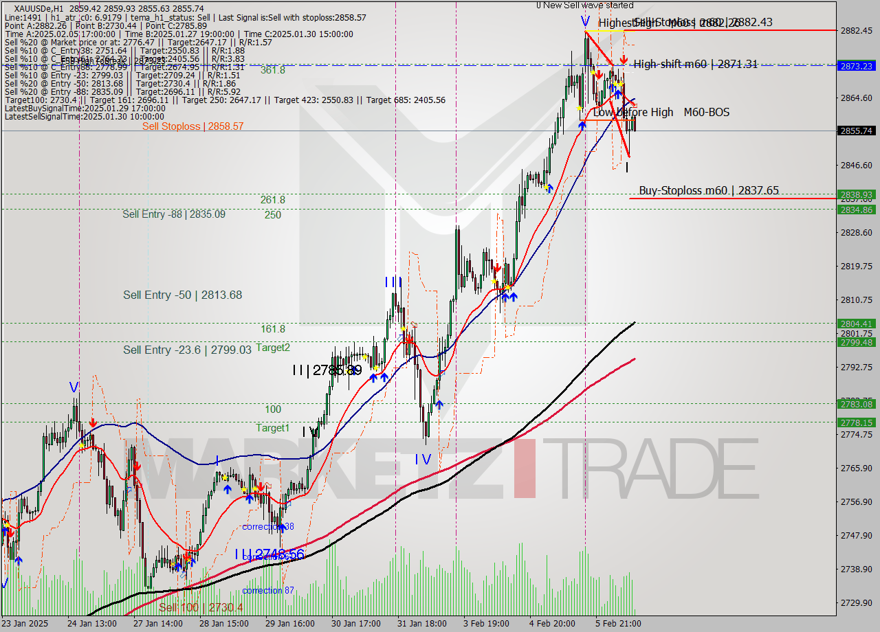 XAUUSDe MultiTimeframe analysis at date 2025.02.06 12:10