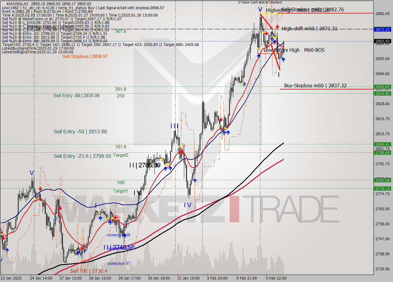 XAUUSDe MultiTimeframe analysis at date 2025.02.06 13:39
