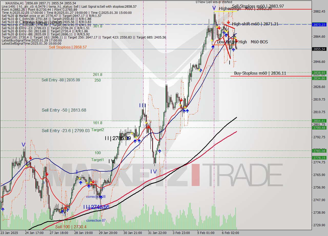 XAUUSDe MultiTimeframe analysis at date 2025.02.06 16:07